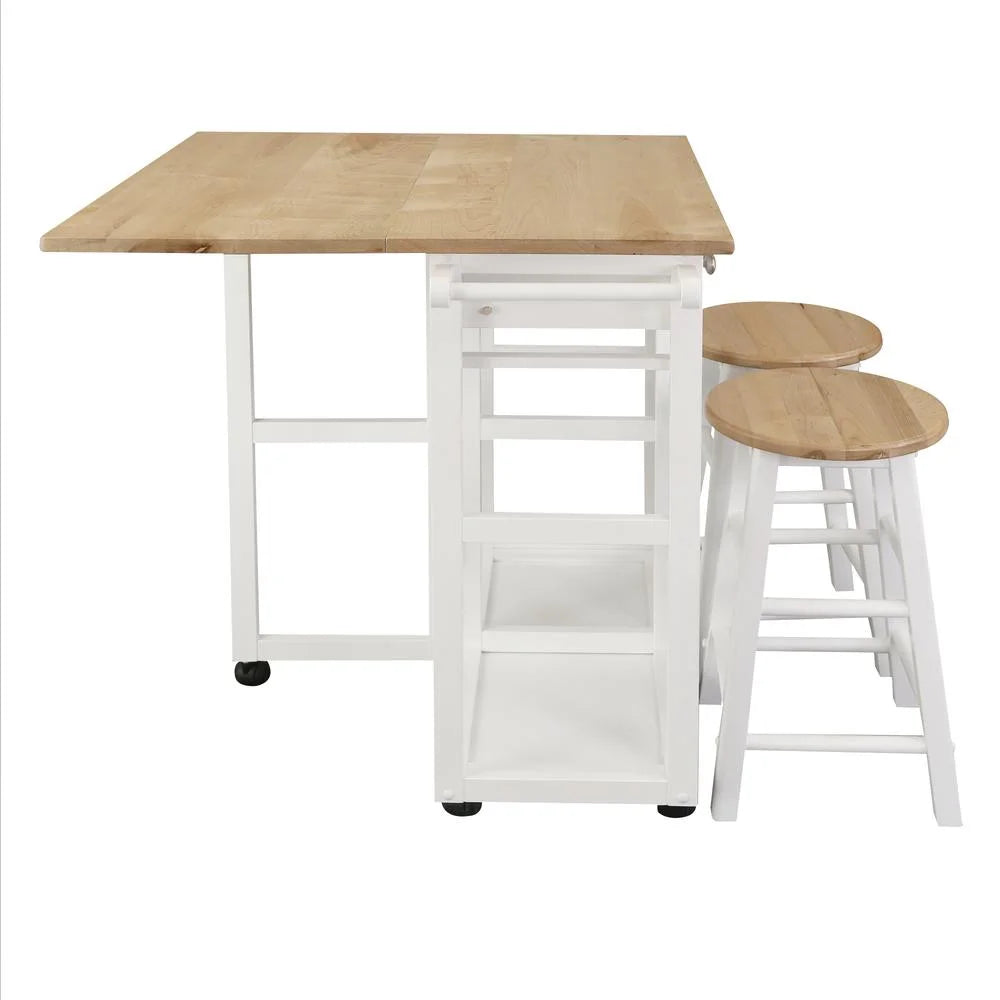 American Trails Breakfast Cart with Drop-Leaf Table, American Maple Top, Square - White