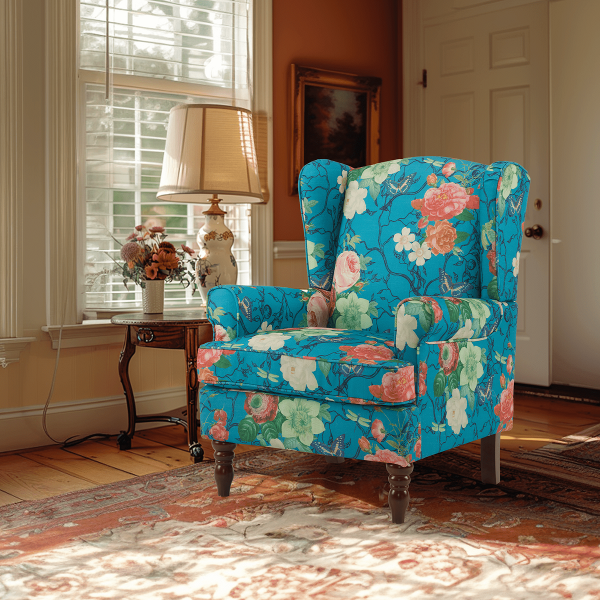 EROMMY Upholstered Accent Chair, Floral Print Fabric Armchair