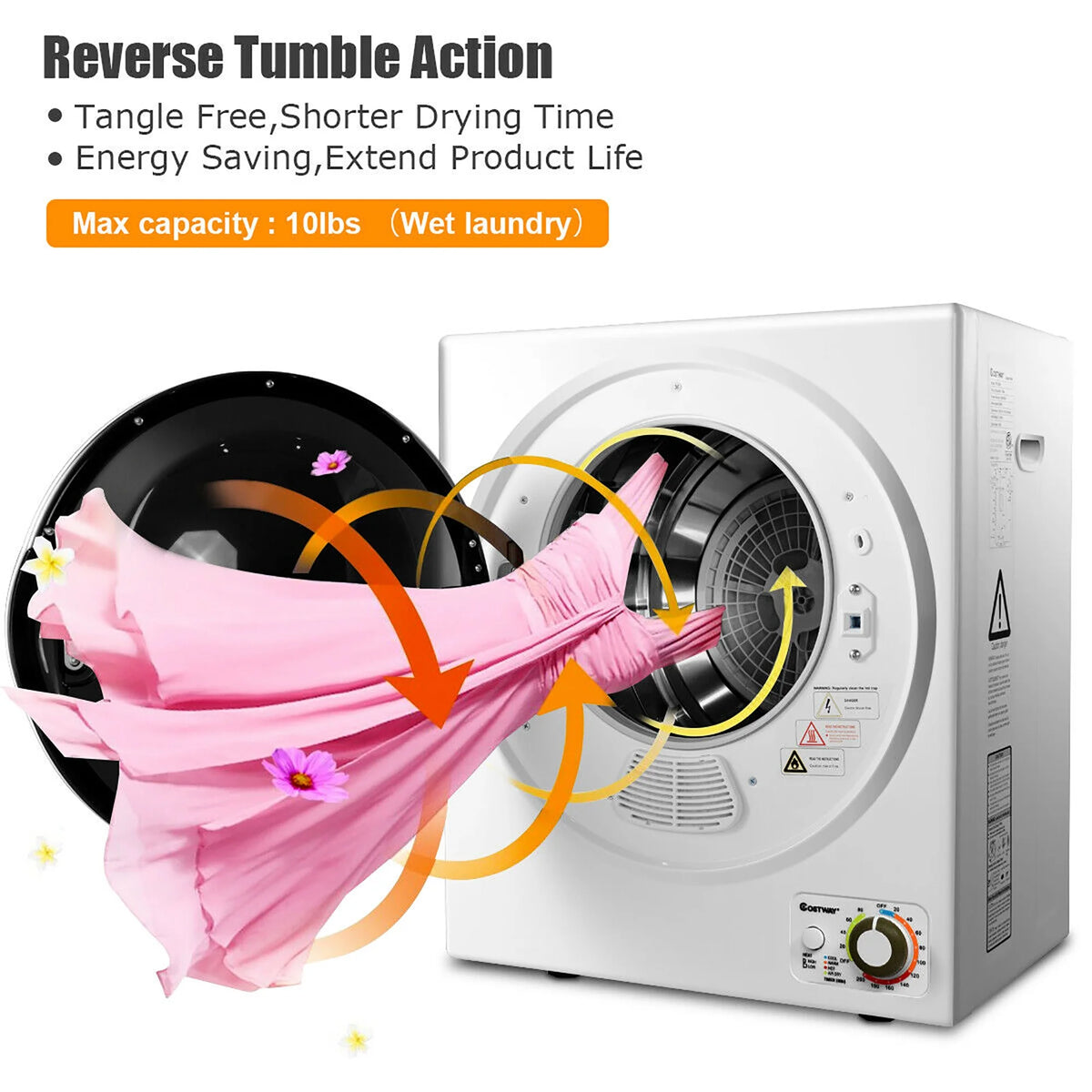Costway Electric Tumble Compact Cloth Dryer Stainless Steel Wall Mounted 1.5 cu .ft.