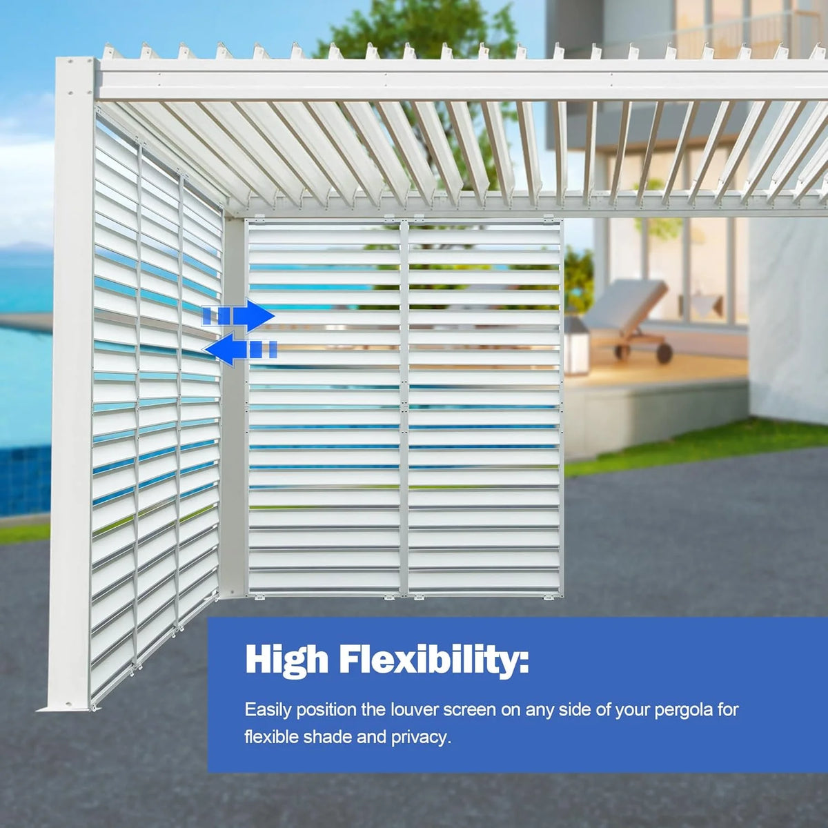 TOTAL Outdoor Waterproof Aluminum Privacy Screen for Louvered Pergolas, UV Resistant, Wind Blocking, Gray (Pergola Not Included)