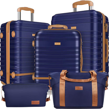 5 Piece Luggage Sets  and Travel Duffel Bag, ABS Hardshell Hardside Checked Luggage with TSA Lock and Double Spinner Wheels Suitcase, Deep Blue