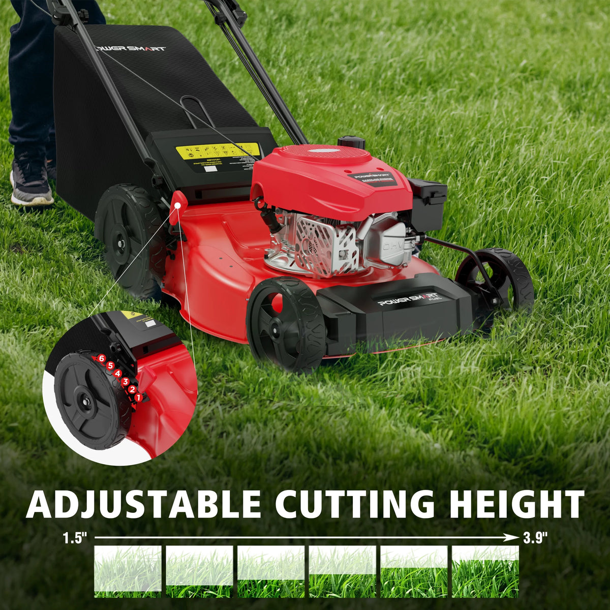 PowerSmart 21" 170cc Gas Self-Propelled Lawn Mower, with 6-Position Height Adjustment