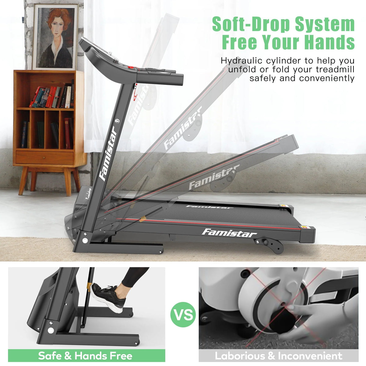 Folding Electric Exercise Treadmill with Adjustable 12% Incline and LCD Display| Bluetooth for Home and Apartment|Motorized Treadmill with 12 Automatic Programs| 265 lb Weight Capacity| LCD Display