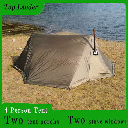 Top Lander 4 Person Tents for Camping Waterproof with Two Porch Hot Tent Bushcraft Shelter 4 Season Family Tent