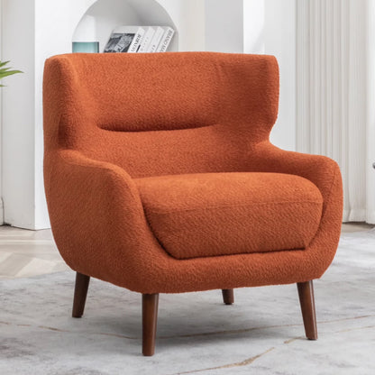 ALEAVIC White Accent Chair Upholstered Armchair with Solid Wood Legs