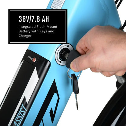 Hyper Bicycles E-Ride 700C 36V Electric Commuter E-Bike for Adults, Pedal-Assist, 250W Motor, Blue