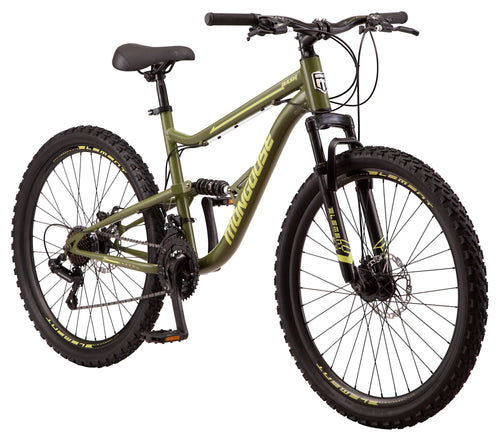 Mongoose Bash Suspension mountain bike, 21 speeds, 26-inch wheels, green