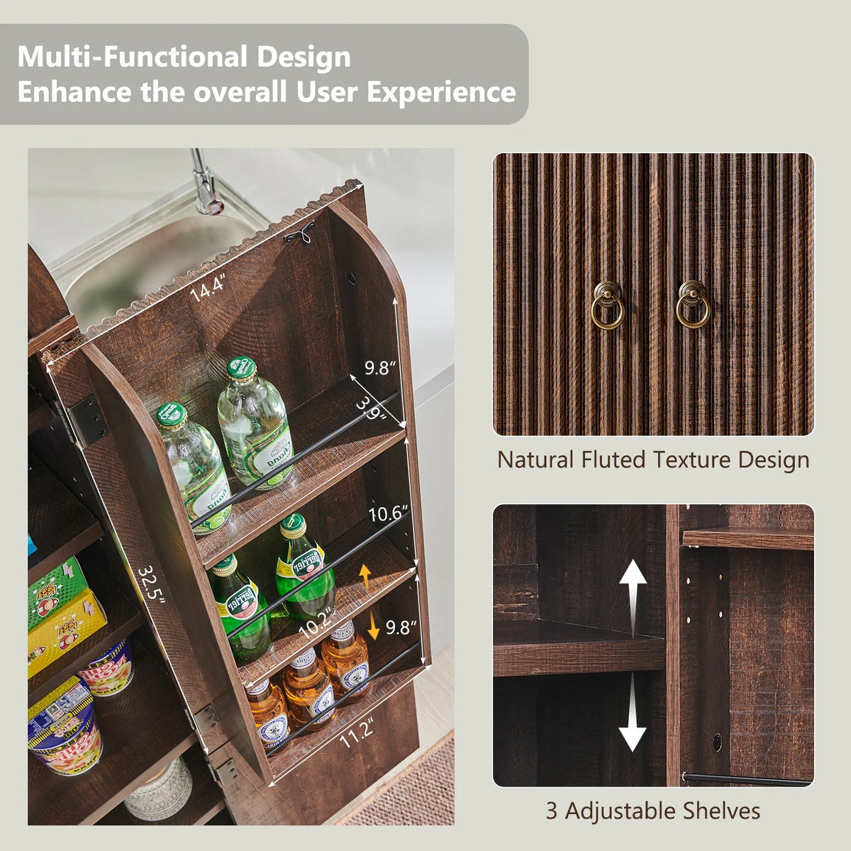 SinCiDo Arched Kitchen Pantry Storage Cabinet, 71-Inch Tall Wood Adjustable Shelves, 2 Doors, 2 Drawers