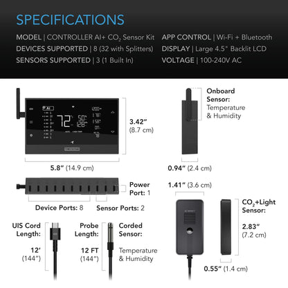 AC Infinity Controller AI+ with CO2 Sensor Bundle �C AI-Powered Learning, CO2 Data Tracking for Gardens & Grow Tents, Temp, Humidity, & VPD Monitoring for Dynamic Level Adjusting, Bluetooth & WiFi App