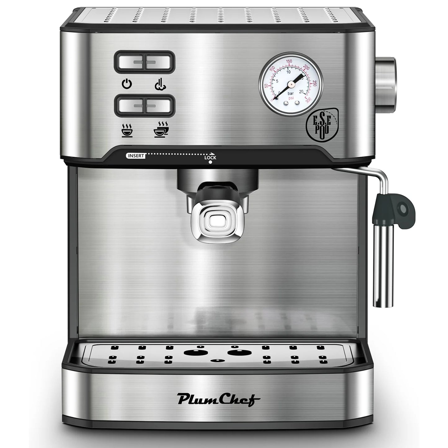Plum Chef Espresso Machine, 20 Bar Coffee Maker with Foaming Milk Frother Wand, Espresso & Cappuccino Latte Maker Coffee Machine, 850W, 1.6L Removable Water Tank, Black&Silver