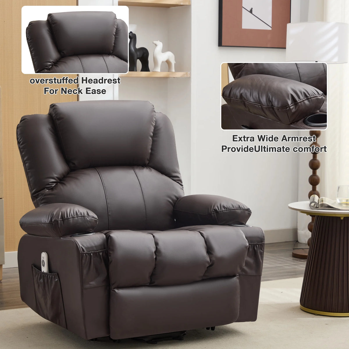 JONPONY Power Lift Recliner Chair Recliners for Elderly with Heat and Massage Recliner Chair for Living Room with Infinite Position and Side Pocket,USB Charge Port,Black