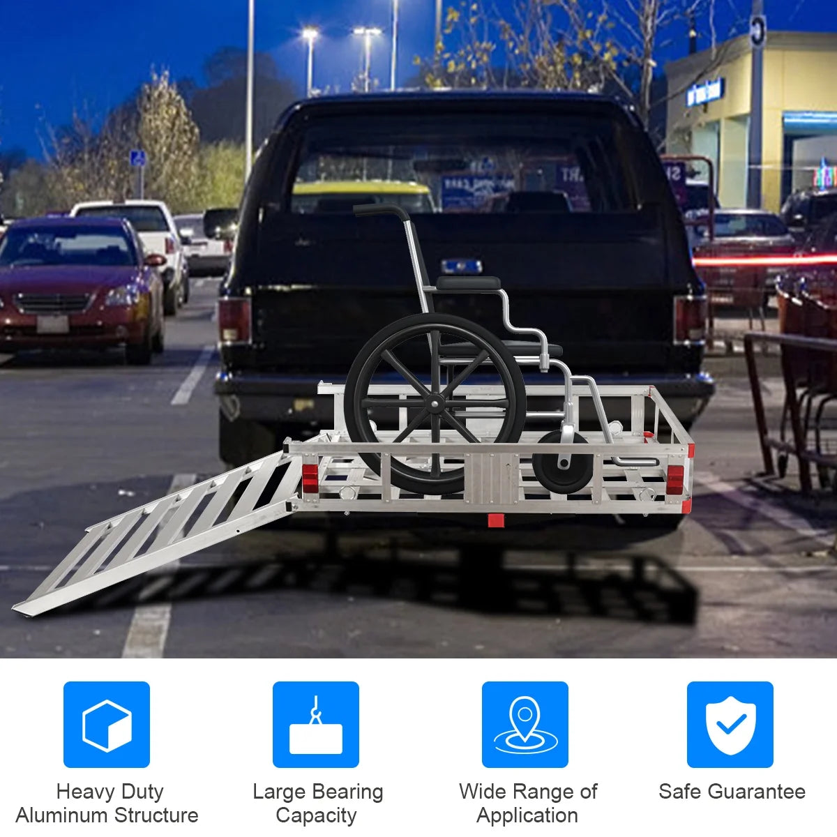 Costway 50'' x 29.5'' Aluminum Cargo Carrier with Ramp Hitch-Mounted Mobility Carrier Hauler