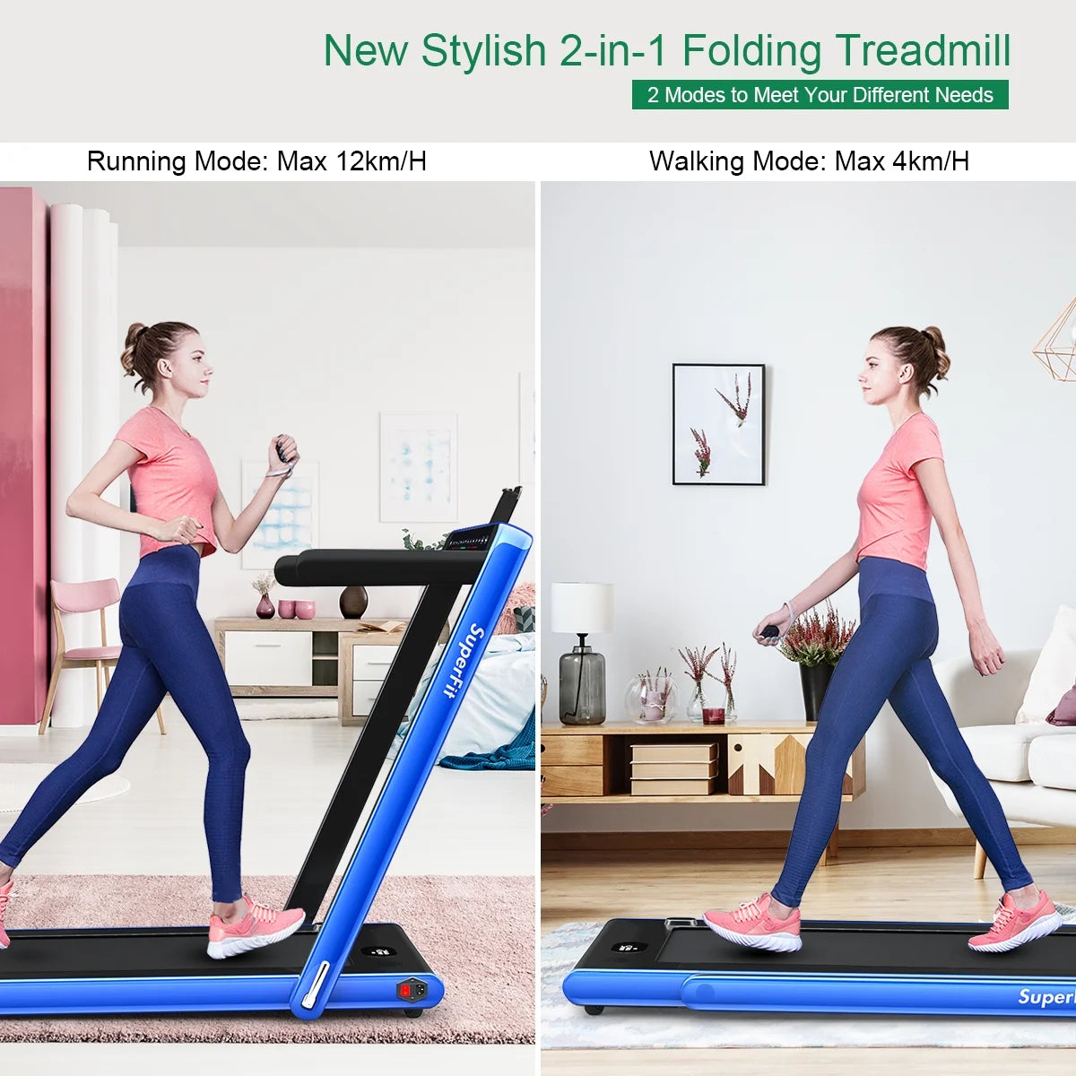 Gymax 2 in 1 Folding Treadmill 2.25HP Running Machine w/ Dual Display APP Control Black