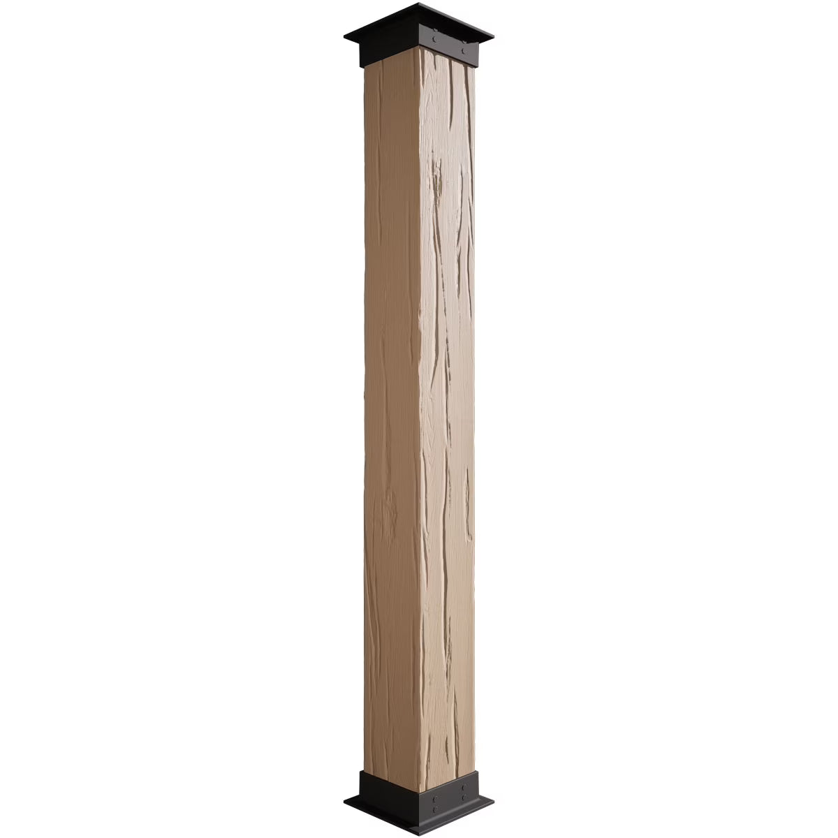 Ekena Millwork 6"W x 5'H Sand Blasted Endurathane Faux Wood Non-Tapered Square Column Wrap with Faux Iron Capital & Base