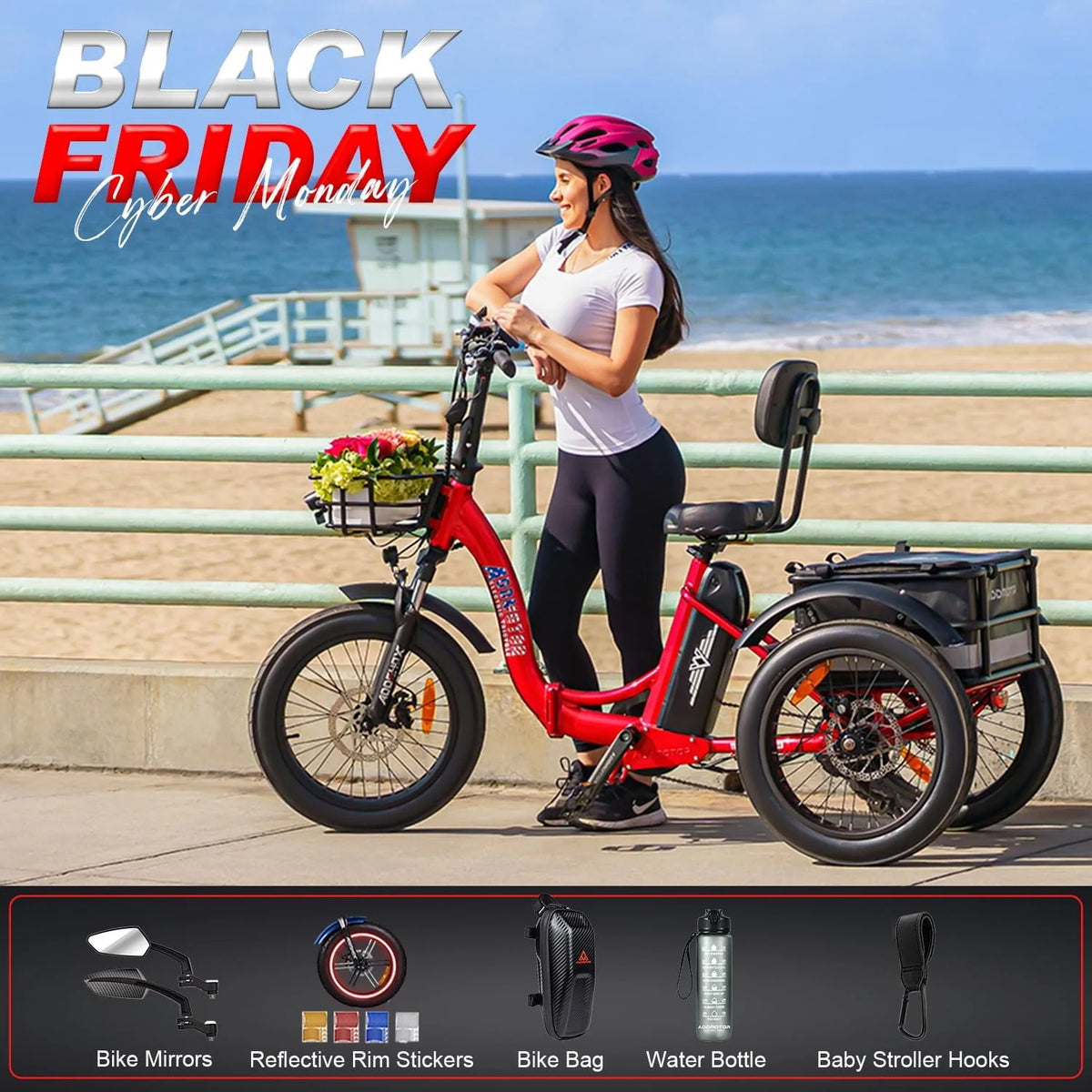 Addmotor Electric Trike, 750W Foldable Electric Tricycle, Folding Electric Trike for Adults,48V 20Ah Removable Battery,20" Fat Tire Electric Trikes with Rear Speed Differential,M-330F Yellow