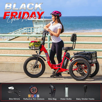 Addmotor Electric Trike, 750W Foldable Electric Tricycle, Folding Electric Trike for Adults,48V 20Ah Removable Battery,20" Fat Tire Electric Trikes with Rear Speed Differential,M-330F Yellow
