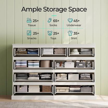 Linsy Home Modern Wood Dressers for Bedroom, Wide Chest of 9 Drawers, White