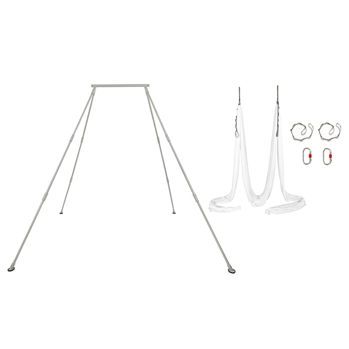 Kojem 97"/2.46m Aerial Stand Yoga Frame Portable Rig Yoga Swing Bar 551 LBS/250KG Indoor Outdoor Aluminum �?Nylon with 39Ft/11.8m Aerial White Silk Yoga Hammocks