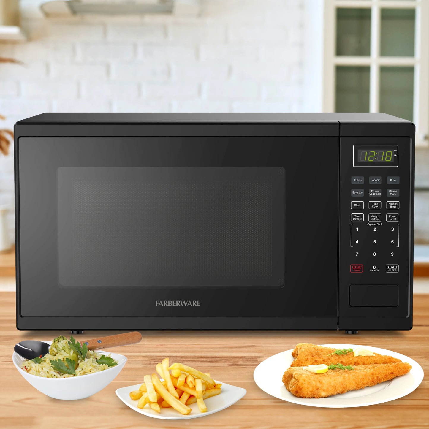 Farberware Countertop Microwave Ov 1100 Watts, 2.2 cu ft - Smart Sensor With LED Lighting and Child Lock - Perfect for Apartments and Dorms - Easy Clean Black Interior, Stainless Steel