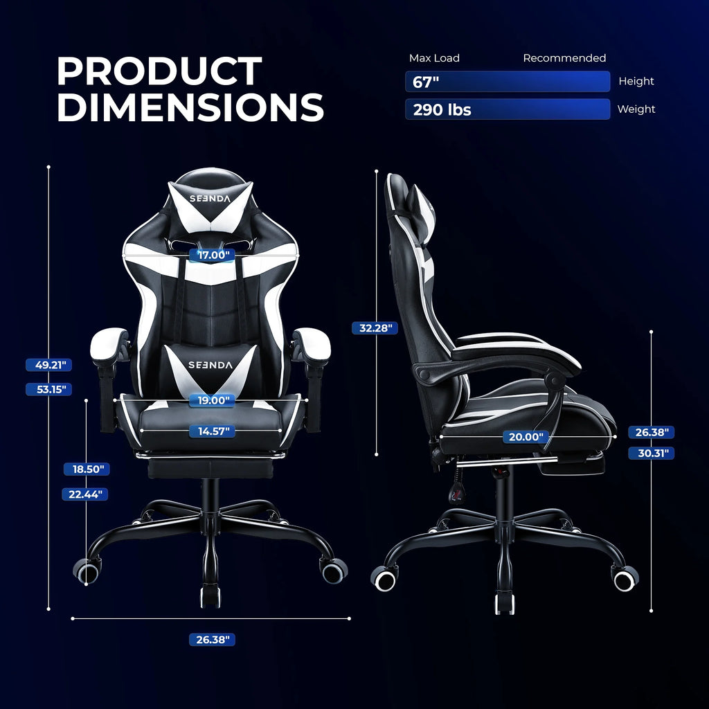Gaming Chair, Seenda Video Game Chair with Footrest and Lumbar Support, Ergonomic Computer Chair Height Adjustable with Swivel Seat and Headrest, Red
