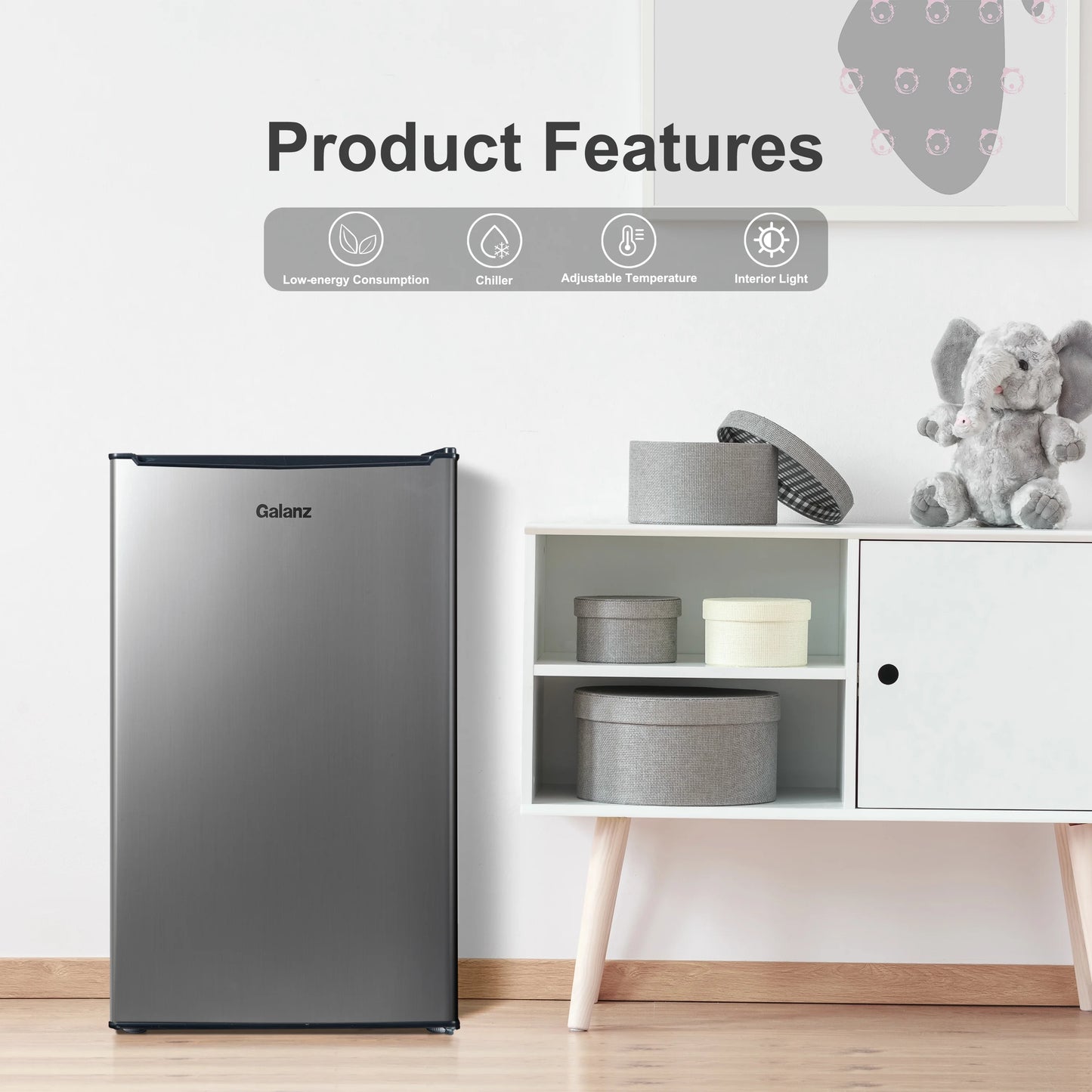 Galanz 3.3 Cu ft One Door Mini Fridge, Black Estar, New
