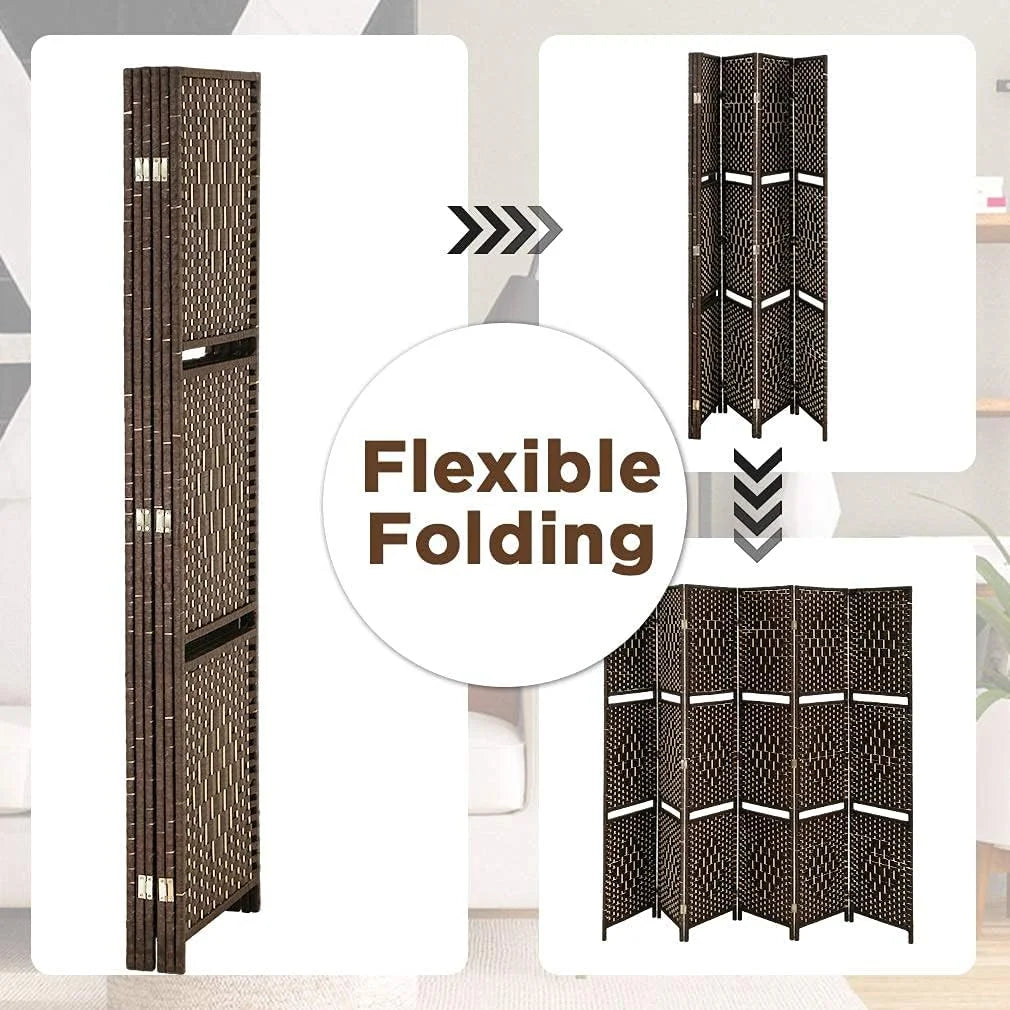 Dkelincs 6 Panel Wood Room Dividers Portable Folding Privacy Screen with Removable Storage Shelves, Brown