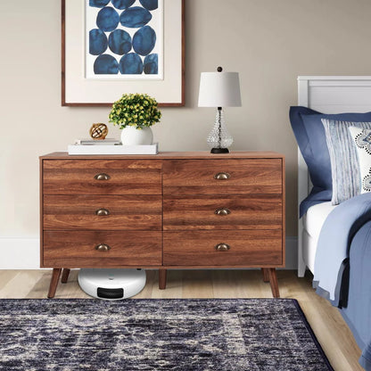Polar Aurora Wood Dresser for Bedroom with 6 Drawers, Mid Century Modern Chests of Drawer with Metal Handles