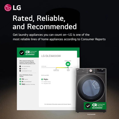 LG DLEX4000B 7.4 Cu. Ft. Ultra Large Capacity Smart wi-fi Enabled Front Load Electric Dryer with TurboSteam? and