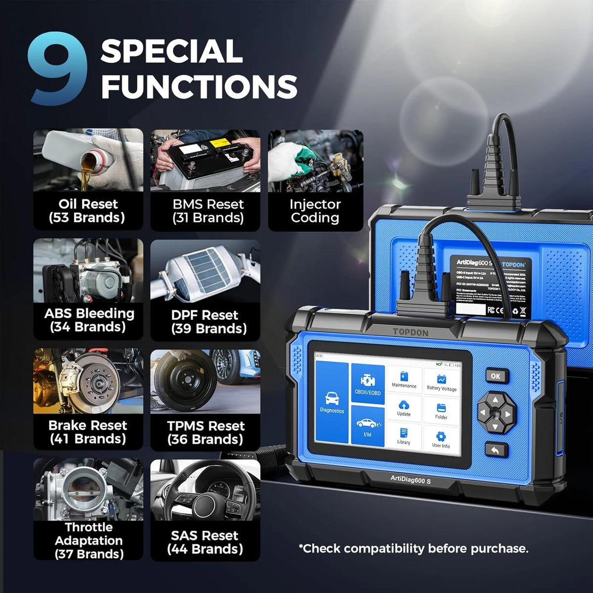 OBD2 Scanner TOPDON AD600S C0de Reader, 9 Reset Services, Free Lifetime Upgrade