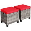 Costway 2PCS Patio Rattan Cushioned Ottoman Seat  Foot Rest TableTurquoise