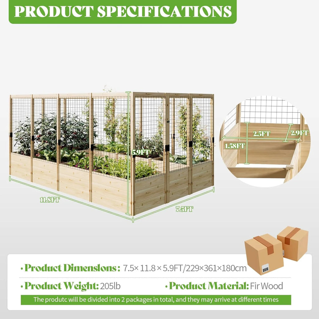 Jocisland Wooden Raised Garden Bed for Outdoor, Deep Large Planter Box with Netting for Gardening, Vegetables, Herbs��8��9��6 ft��