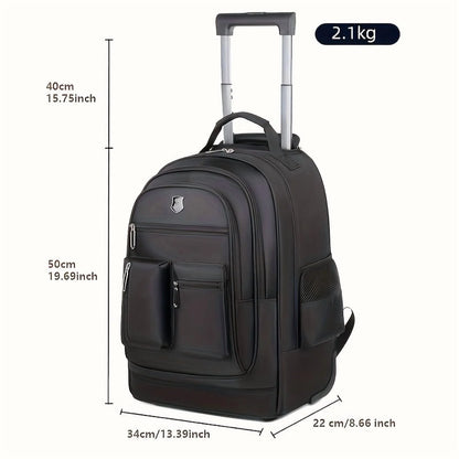 Large Rolling Backpack - Retractable Handle & Aluminum Frame - Spacious Oxford Fabric Design - For School, Travel, Picnics - Multi-Compartment