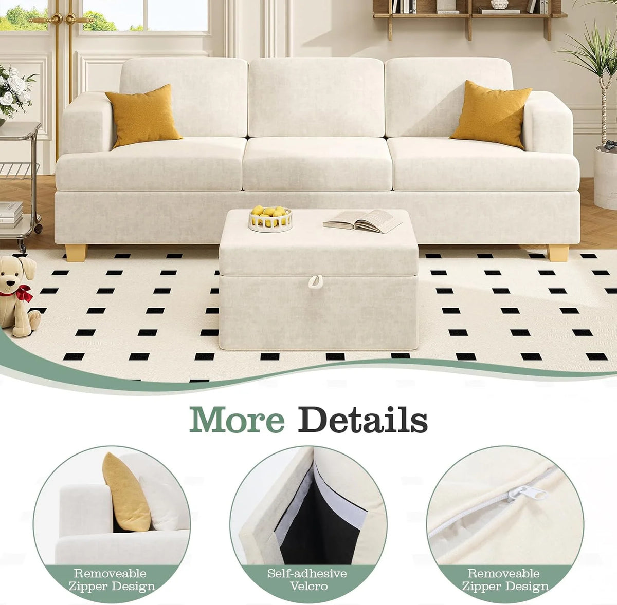 Techmilly Sofa,Comfort Modern Sofa,Extra Deep Seat,3 Seater,Living Room Apartment Lounge Sofa, Corduroy