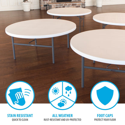 Lifetime 72-Inch Round Table. White Granite - 12 Pk (Commercial) - 82673