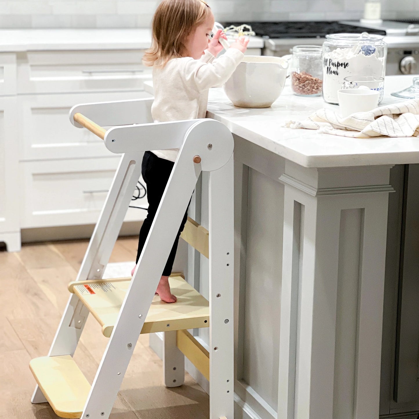HARPPA Foldable Toddler Kitchen Tower, Standing Tower for Kids Age 1.5-6 Years, White