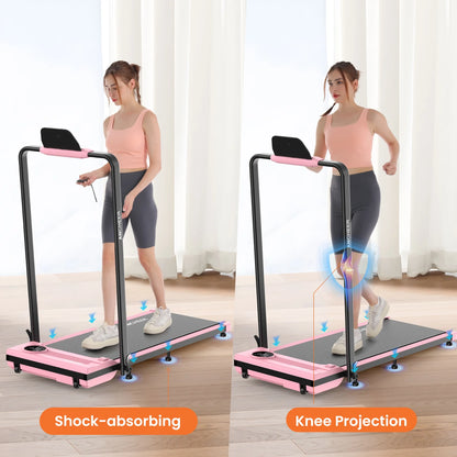 ANCHEER Portable Folding Walking Pad 300lb, 7.5 MPH Under Desk Treadmill with Remote Control & LED Display,2 in 1 Walking Pad Treadmill for Home/Office/Exercise(Pink)