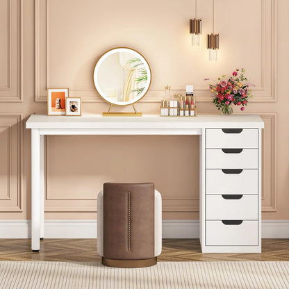 Tribesigns 47 inches Vanity Desk with 5 Drawers, Rustic Makeup Dressing Table with Storage, Modern Simple Computer Desk for Women, Girls (Brown)