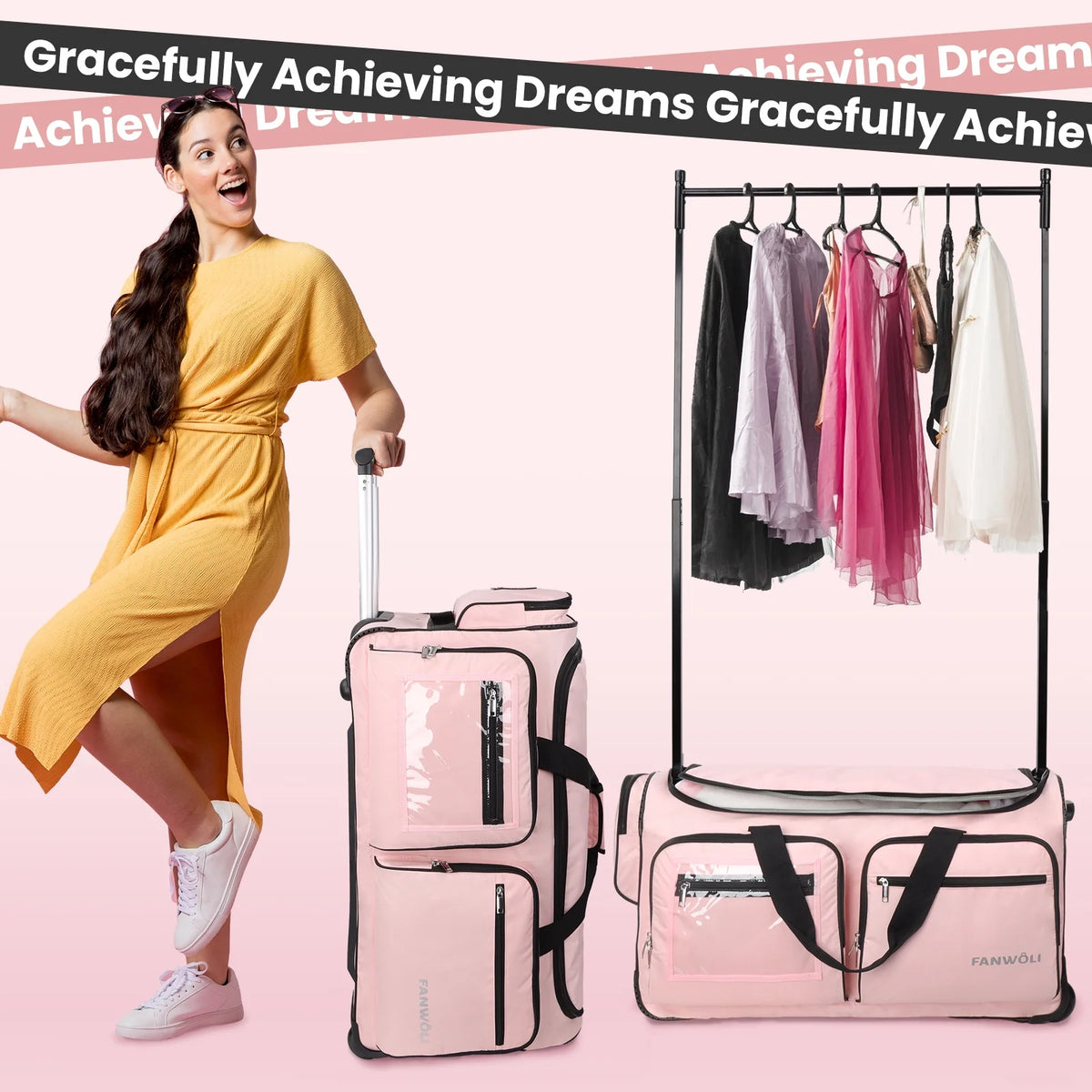 Fegat Dance Bag with Garment Rack - 28"Collapsible Rolling Competition Dance Duffle Bag Lightweight Costume Wheeled Suitcase for Dancers Shows Livestreamer Athletes