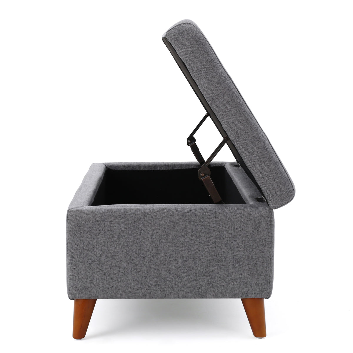 GDF Studio Valeno Mid Century Modern Fabric Tufted Storage Ottoman Bench, Light Gray and Light Brown