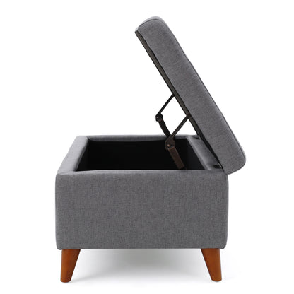 GDF Studio Valeno Mid Century Modern Fabric Tufted Storage Ottoman Bench, Light Gray and Light Brown
