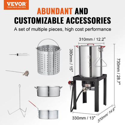 Masterbuilt 30QT Aluminum Turkey Deep Fryer Kit with High-Pressure Burner for Outdoor Use, Includes Poultry Rack and Thermometer