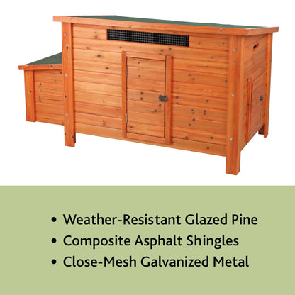 TRIXIE Weatherproof Outdoor Wooden Chicken Coop with 2 Nesting Boxes & Run, Brown