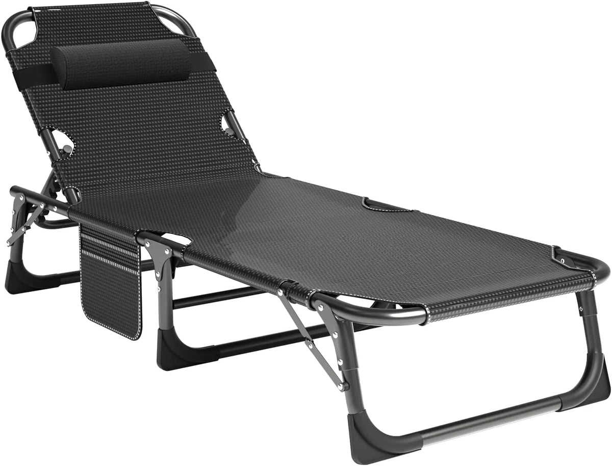 Slsy Folding Lounge Chair, 5-Position Adjustable Outdoor Reclining Chair, Folding Sleeping Bed Cot, Folding Chaise Lounge Chair for Pool Beach Patio Sunbathing