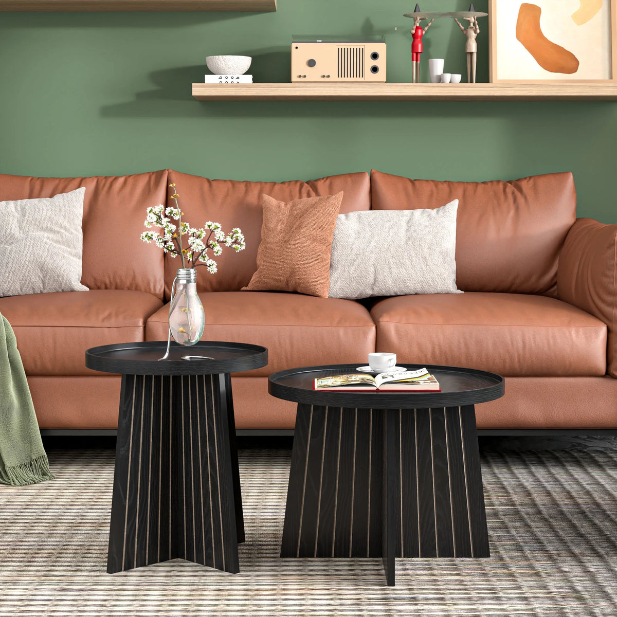 Round Coffee Table, Nesting Coffee Tables Set of 2, Circular Coffee Table
