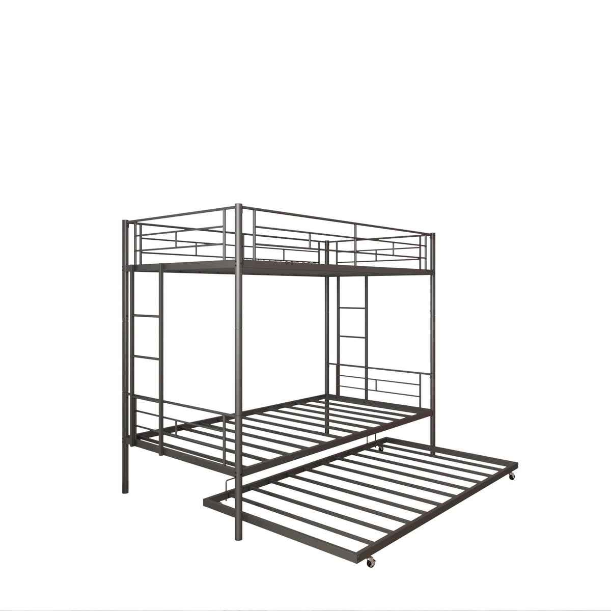 Seizeen Bunk Bed Twin Over Twin Size, Metal Triple Bunk Bed with Trundle, Black Heavy Duty Bunk Bed Frame Per Bed Up to 400LBS, 2 Side Ladders and All-round Safety Guard Rails