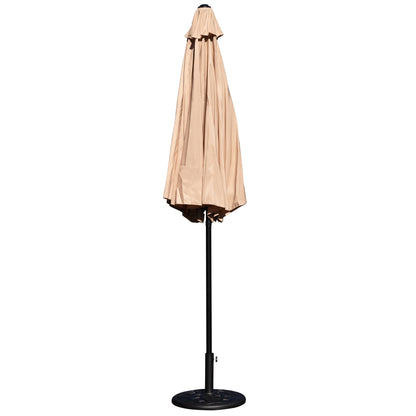 Merrick Lane Patio Umbrella with Base - 9' Tan Polyester Patio Umbrella - 30+ UV Protection - Waterproof Black Cement Base with 1.5" Diameter Aluminum Pole