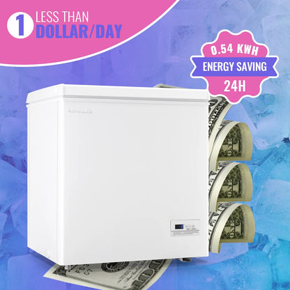 DEMULLER Chest Freezer 5.0 Cu. ft Deep Freezer with Two Hanging Baskets Top Open Door Freezer White