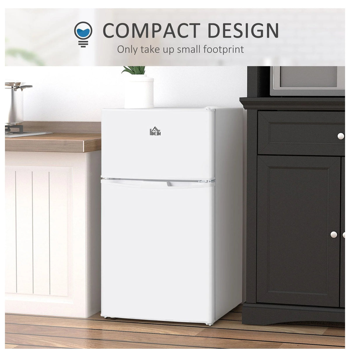 3.2 Cu.Ft Mini Fridge with Freezer - Double Door Refrigerator Adjustable Thermostat, Reversible Door - White - Dorm, Apartment, Bedroom