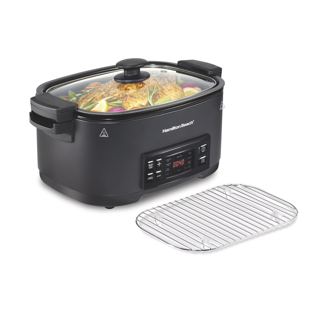 Hamilton Beach 9-in-1 Multi Cooker, 6 Qt Searing Slow Cooker, Nonstick Aluminum Crock with Removable Pot, Black