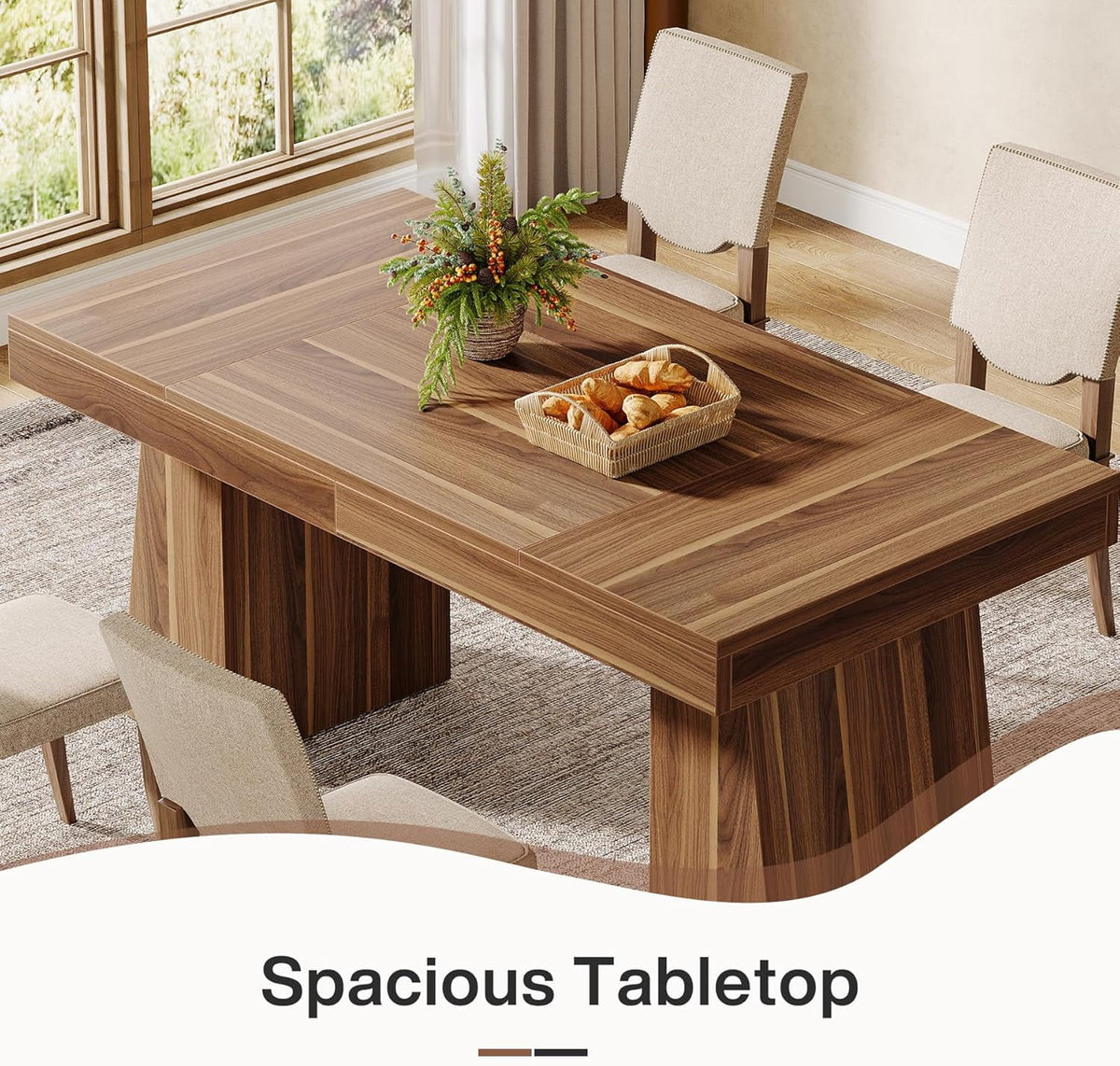 Rectangular 55" Dining Table for 4-6, Mid-Century Modern Kitchen Dining Table, Yellow